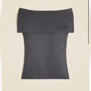 J.Crew TENCEL lyocell-blend foldover top Gray Off-Shoulder Knit shirt charcoal